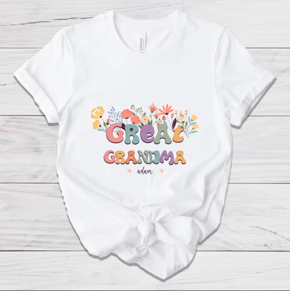 T-Shirt - Grandma With Flowers And Grandchildren