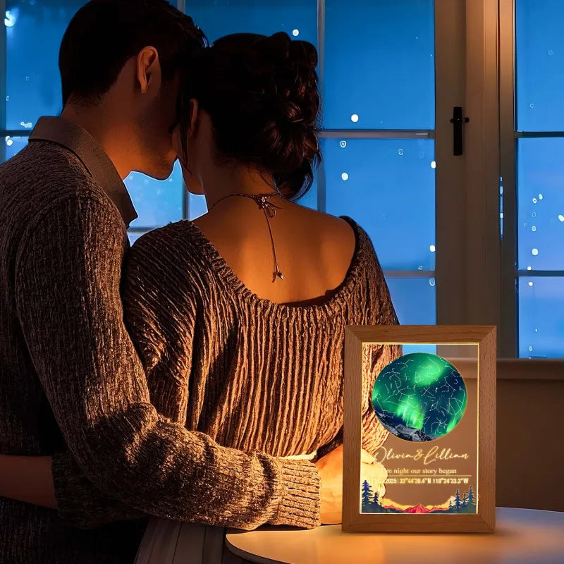 Custom Star Map Night Light Acrylic Lamp with Date Text and Wooden Base Home Decor for Valentine’s Day Anniversary Gift for Couples