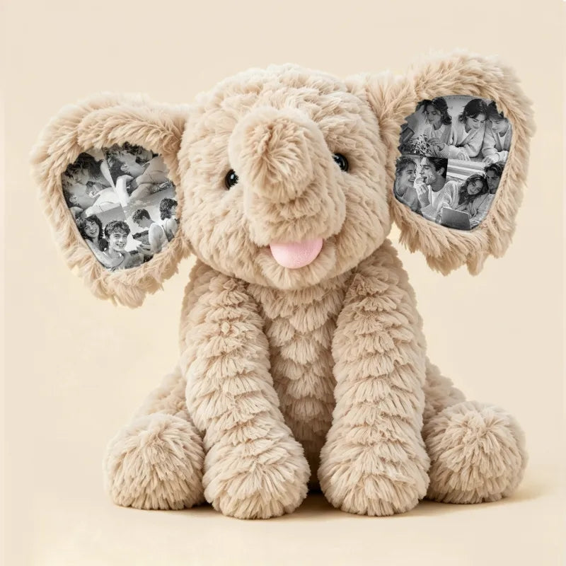 Custom Photo Elephant Plush – Personalized Ear Picture Elephant Gift for Couples Anniversary Gifts