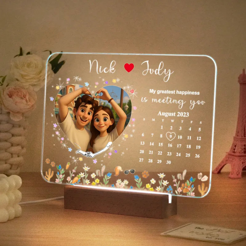 Personalized Photo LED Light with Wooden Base Gift for Love's Sweetest Moments - My Greatest Happiness Is Meeting You Valentines Gift