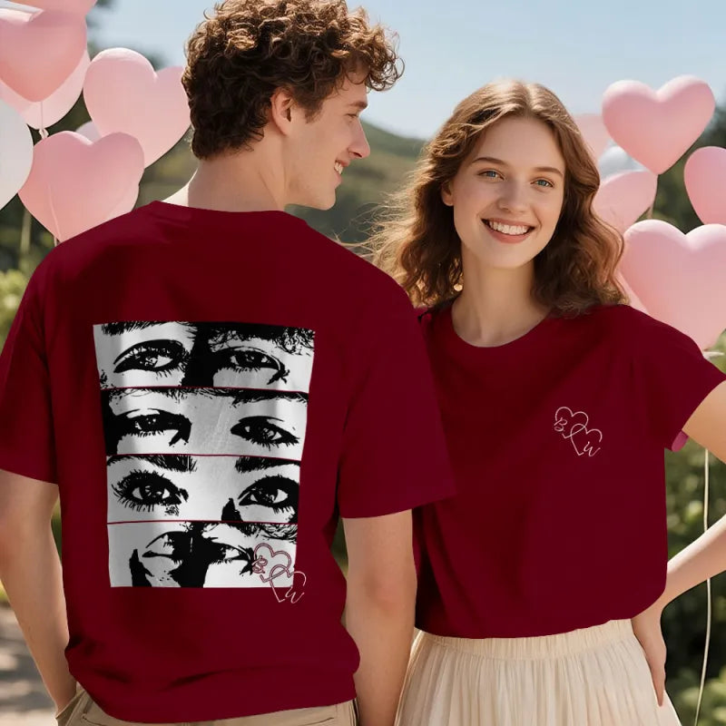 Custom Photo Line Art Style T-shirt Personalized Eyes Shirt for Couple Valentines Gift