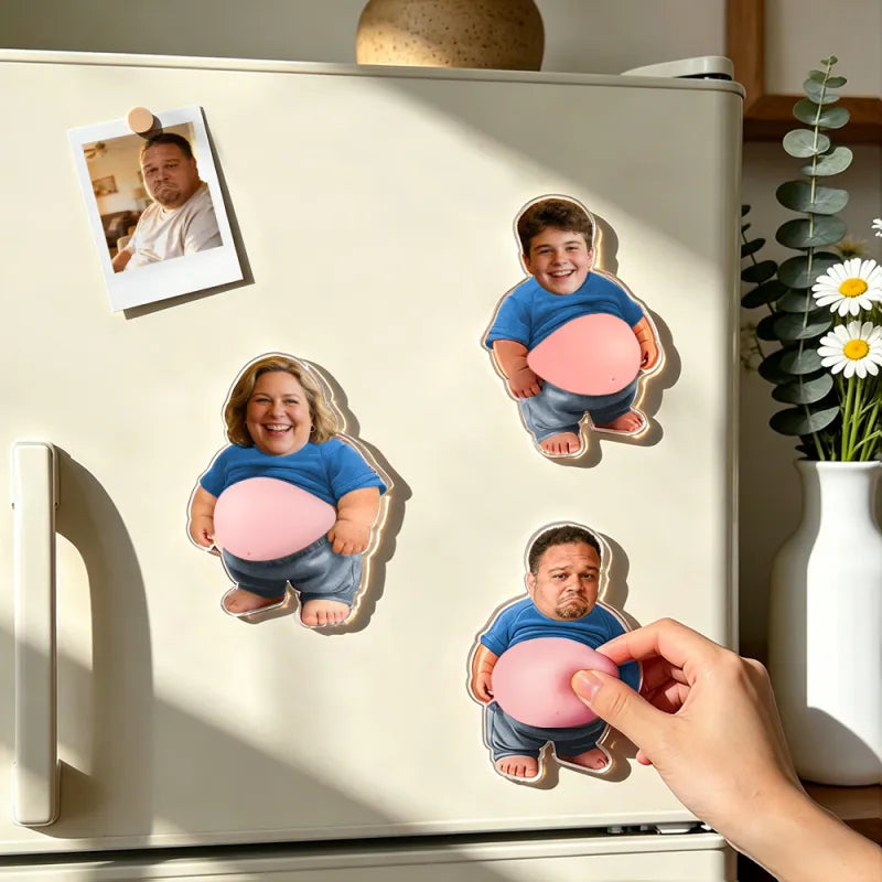 Custom 3 Stickers Face Squishy Belly Anti-collision Fridge Magnet – Soft Squeeze Belly Cute Funny Father's Day