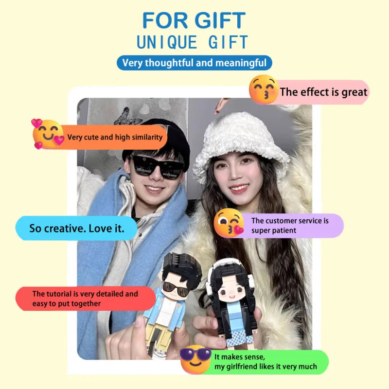 Full Body Customized 2 People Duddu Brick Figures Creative Couple Gifts Surprise Gift For Valentine's Day Birthday Gift