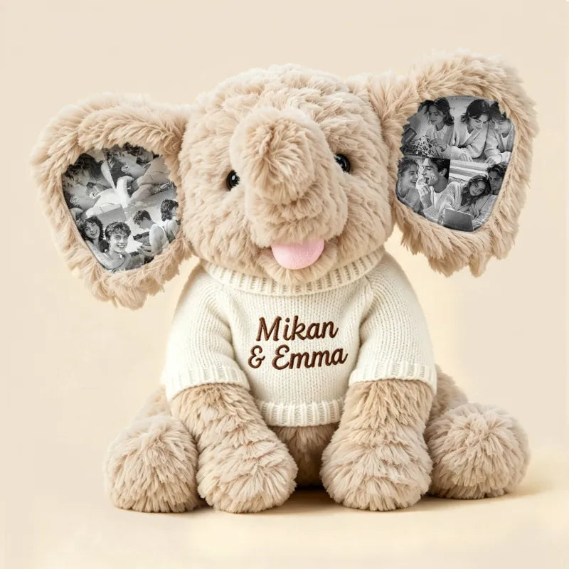 Custom Photo Elephant Plush – Personalized Ear Picture Elephant Gift for Couples Anniversary Gifts