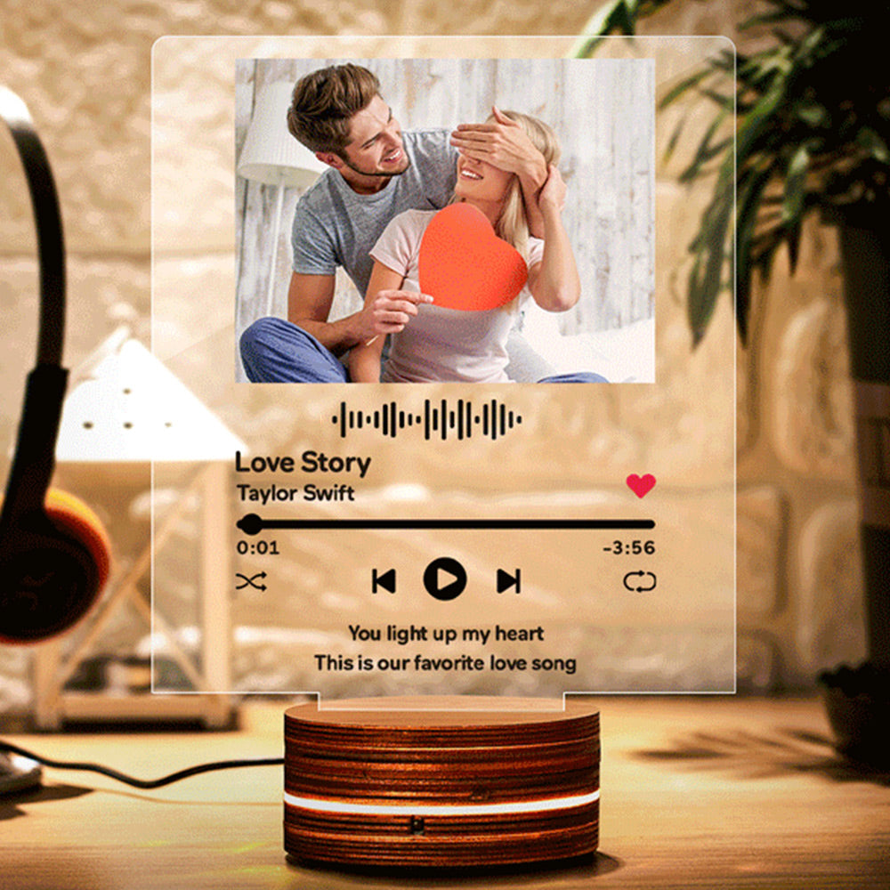 Personalized Acrylic Glass Scan Code Music Album Plaque With 7 Colors Led Base