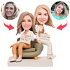 Mother and Daughter Custom Bobblehead with Engraved Text