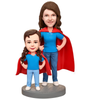 Super Mother and Daughter Custom Bobblehead with Engraved Text