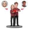 Red Plaid Couple Shirt Custom Bobblehead with Engraved Text