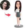 Woman With A Bag In Her Hand Custom Bobblehead With Engraved Text