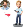Modern Reading Book Man Custom Bobblehead With Engraved Text