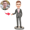 Grey Suit Business Man Custom Bobbleheads With Engraved Text