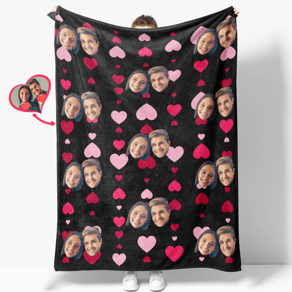 Custom Face and Heart Blanket Personalized Photo Blanket Best Valentine's Day Gifts for Her
