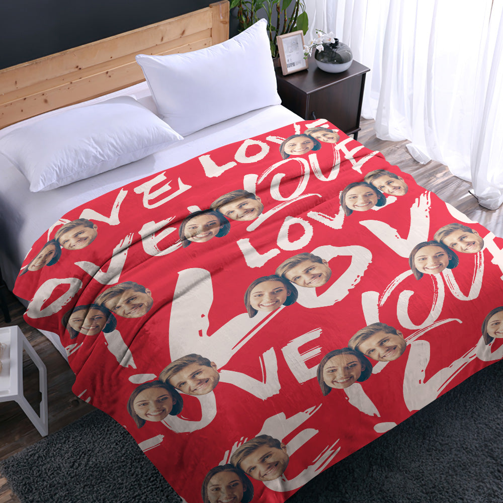Custom Face and Heart Blanket Personalized Photo Blanket Best Valentine's Day Gifts for Her