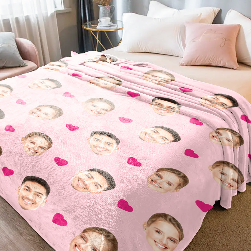 Custom Face and Heart Blanket Personalized Photo Blanket Best Valentine's Day Gifts for Her