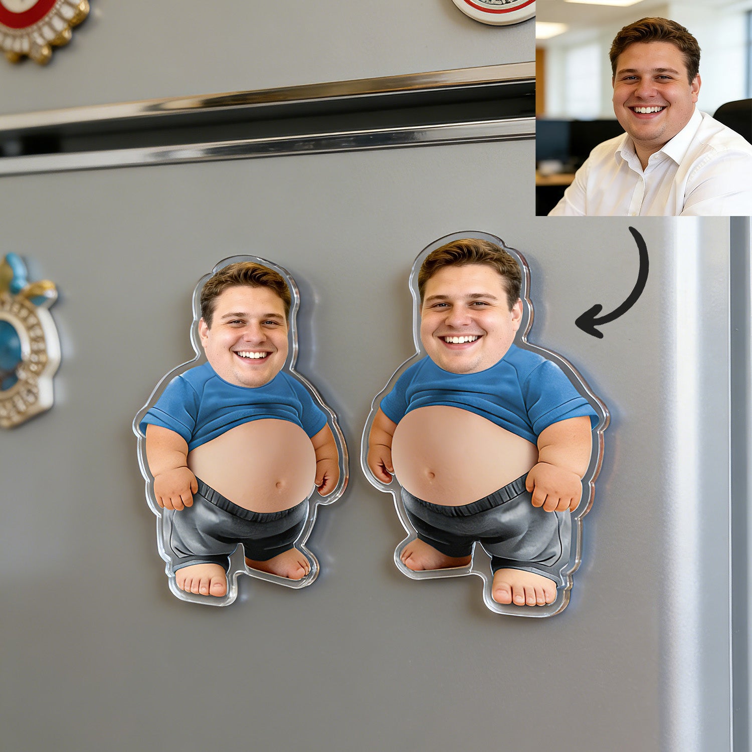 Custom 3 Stickers Face Squishy Belly Anti-collision Fridge Magnet – Soft Squeeze Belly Cute Funny Father's Day