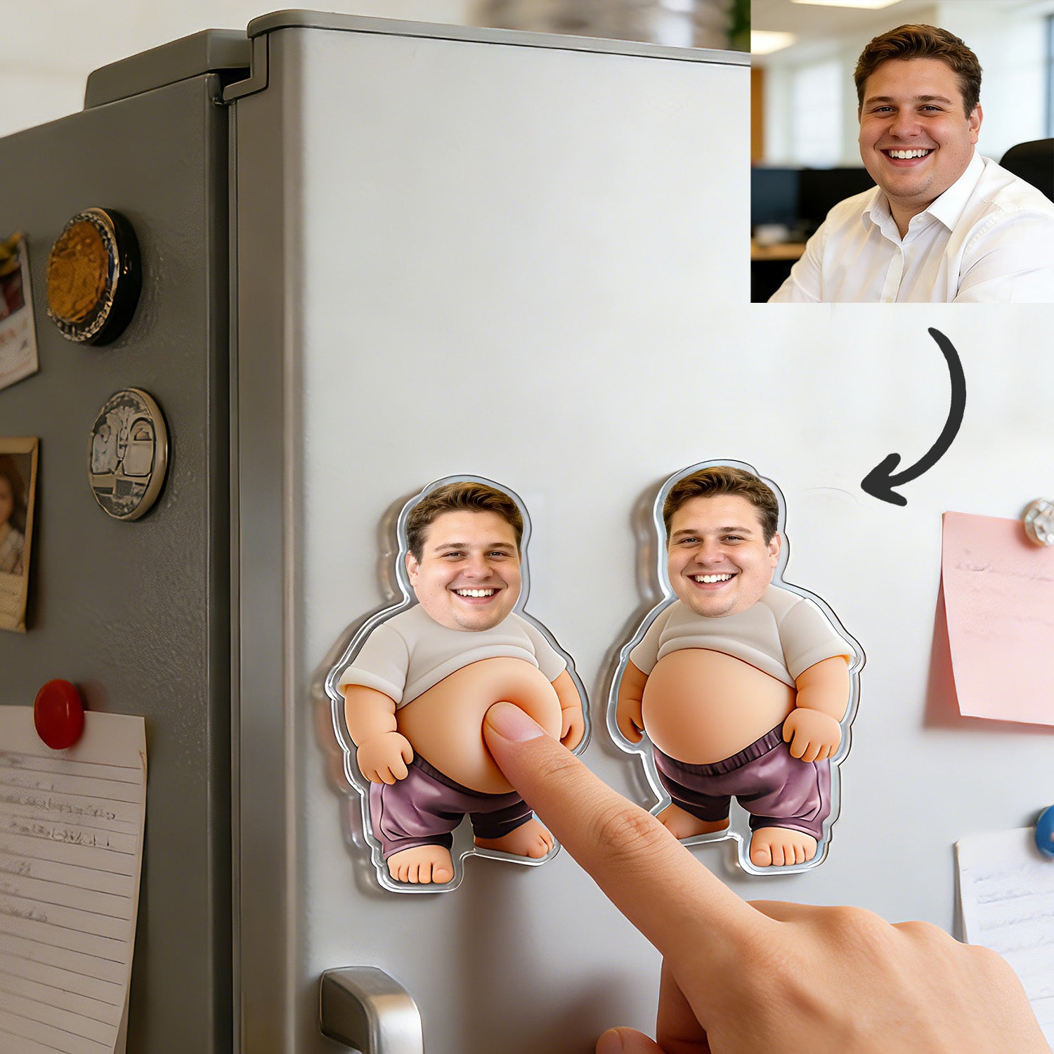 Custom 2 Stickers Face Squishy Belly Anti-collision Fridge Magnet – Soft Squeeze Belly Cute Funny  Father's Day