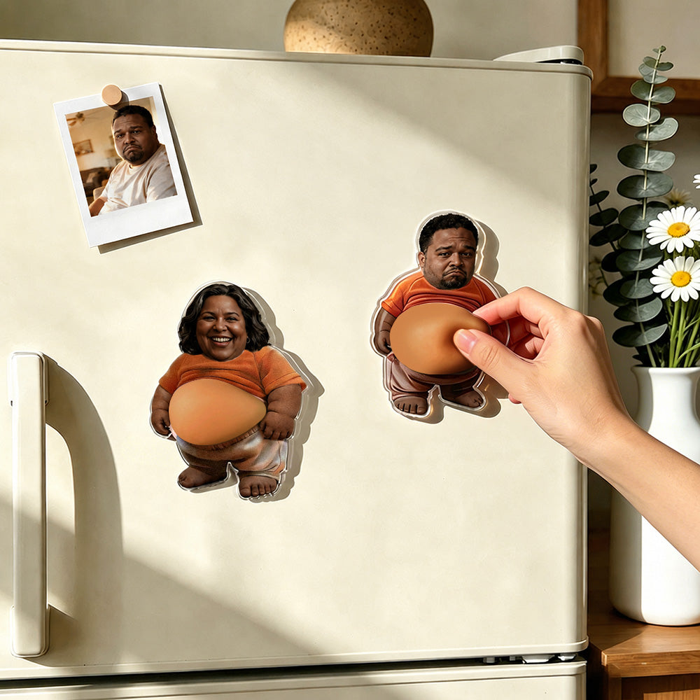 Custom 2 Stickers Face Squishy Belly Anti-collision Fridge Magnet – Soft Squeeze Belly Cute Funny  Father's Day