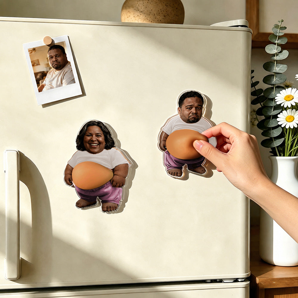Custom 2 Stickers Face Squishy Belly Anti-collision Fridge Magnet – Soft Squeeze Belly Cute Funny  Father's Day