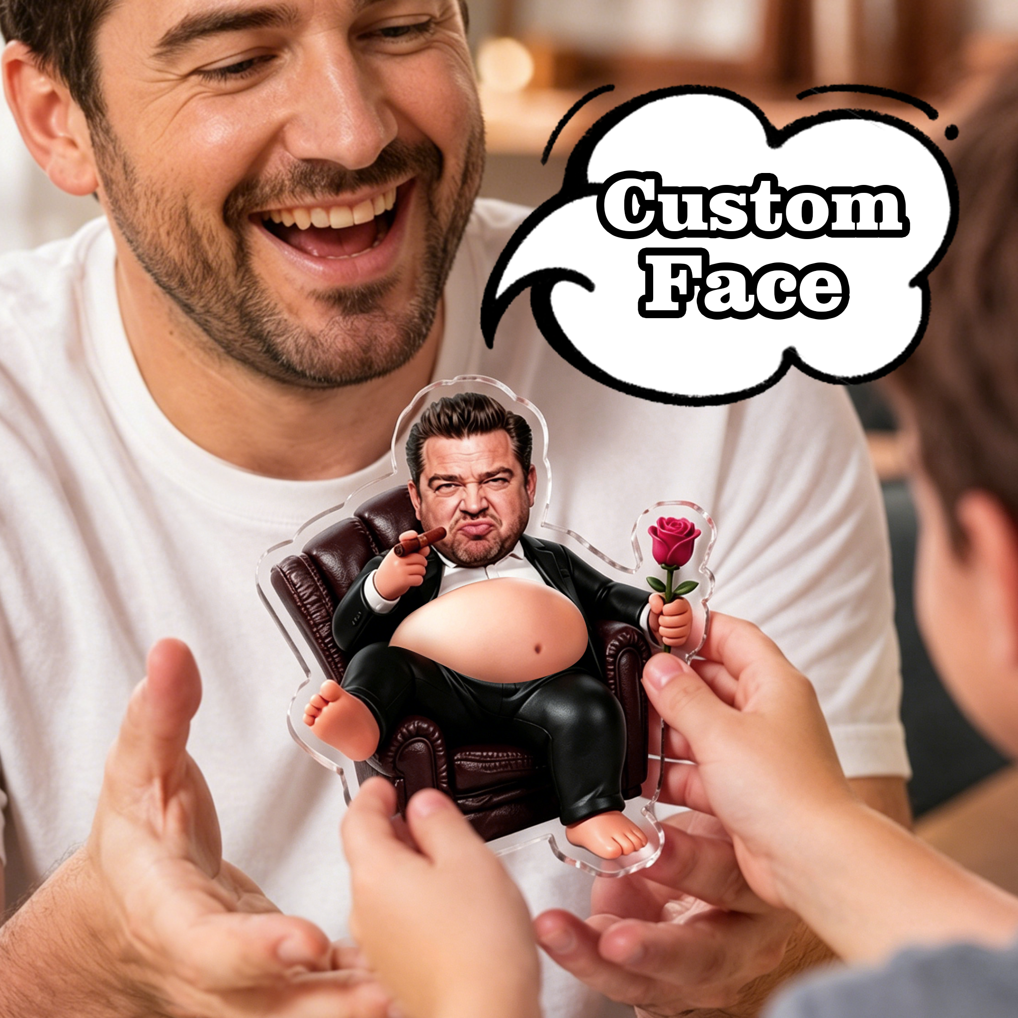 Custom Face Dad Squishy Belly Anti-collision Acrylic Sticker Personalized Photo Fridge Magnet with Soft Squeeze Belly Cute Funny Gift