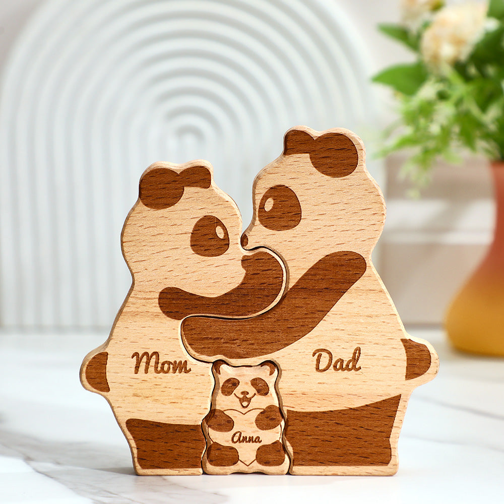 Custom Names Wooden Panda Family Block Puzzle Home Decor Gifts
