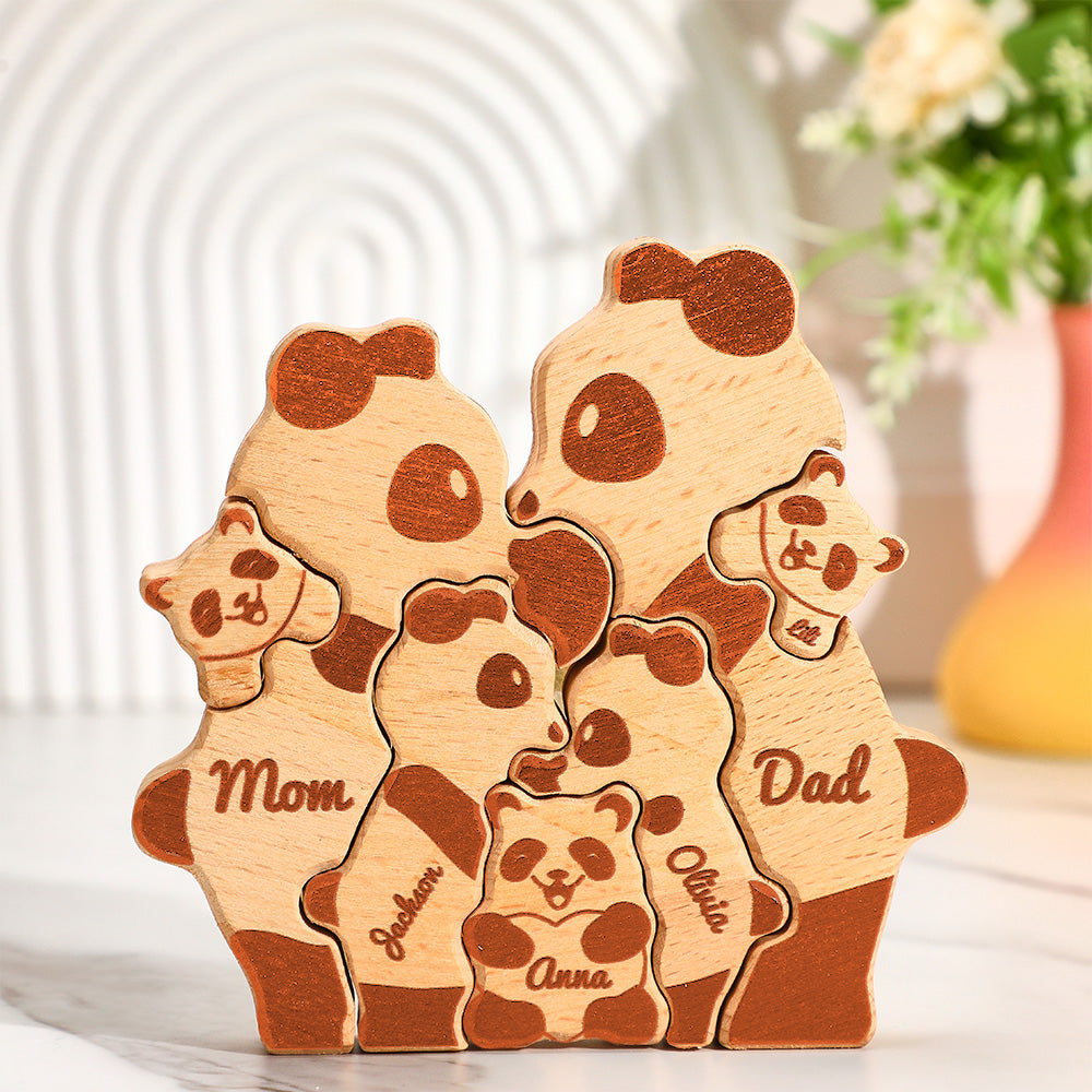 Custom Names Wooden Panda Family Block Puzzle Home Decor Gifts