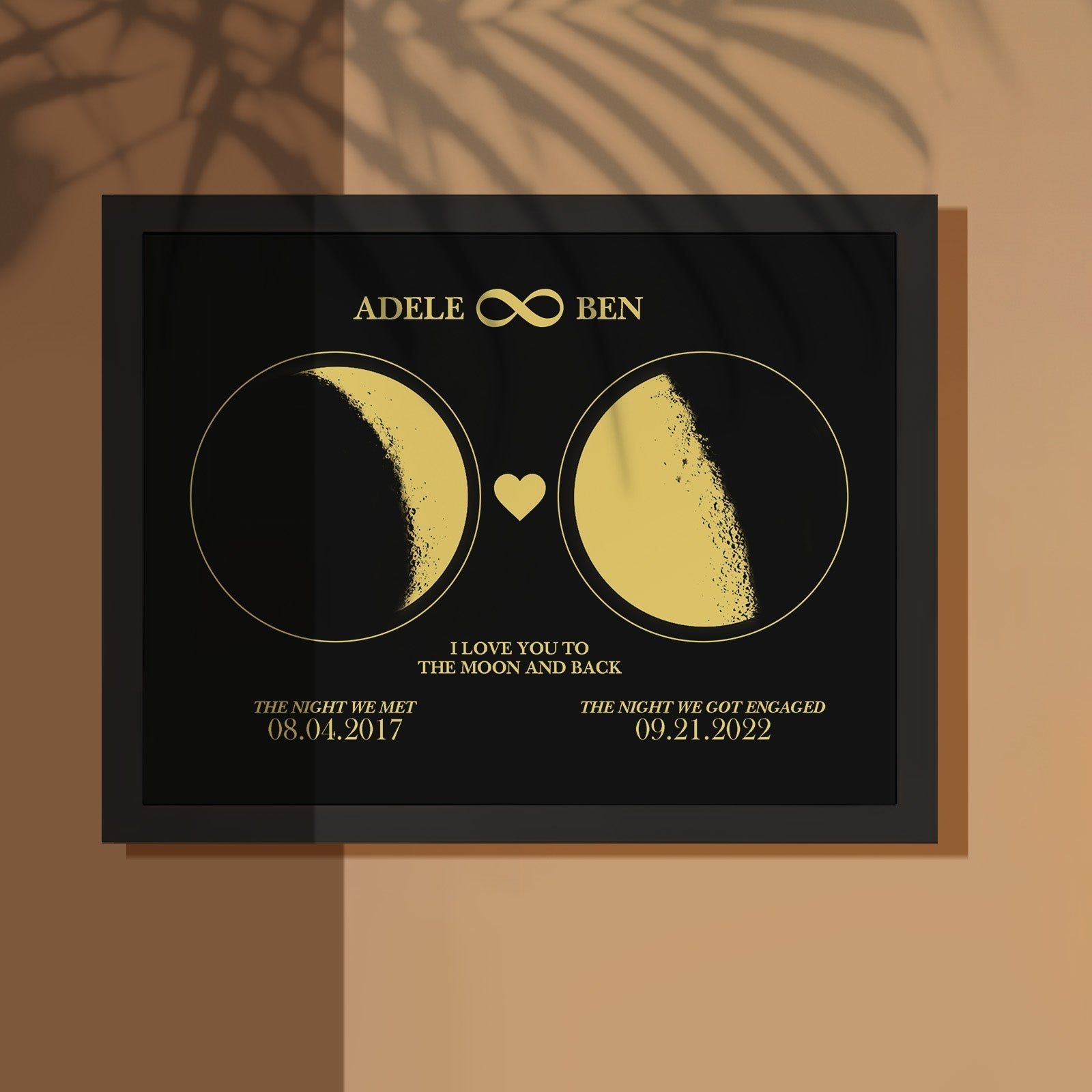 Custom Moon Phase Custom Couple Art Frame 2 Moon Phases Design - For Valentine's Day Gifts