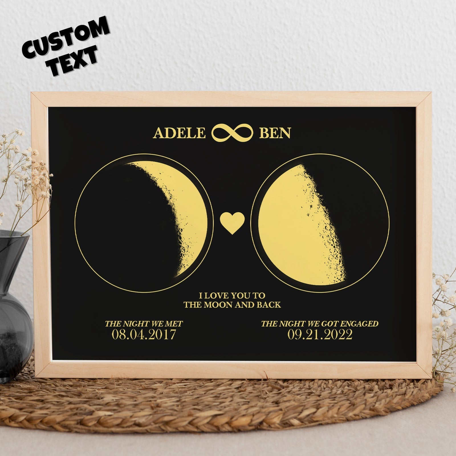 Custom Moon Phase Custom Couple Art Frame 2 Moon Phases Design - For Valentine's Day Gifts