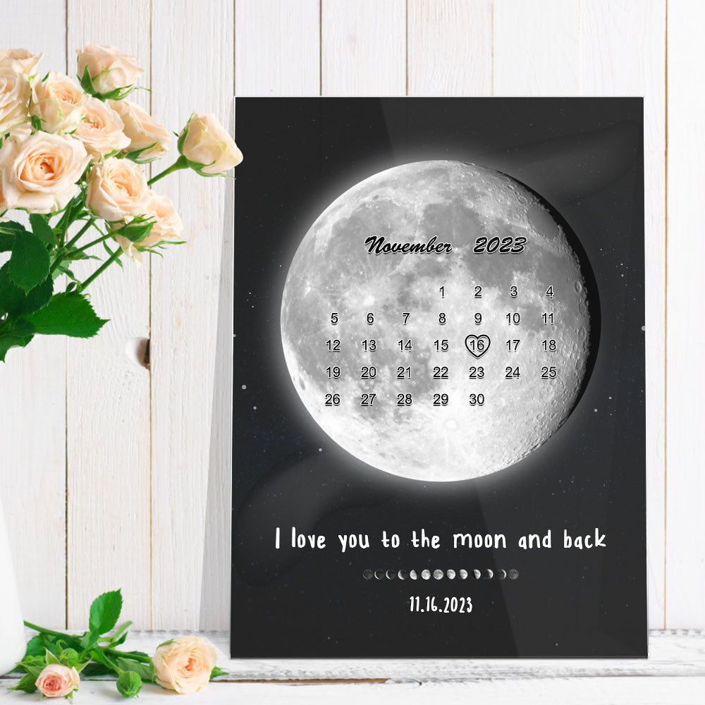 Custom Moon Phases Plaque Decor With Photo/Calendar Anniversary Gift For Couple