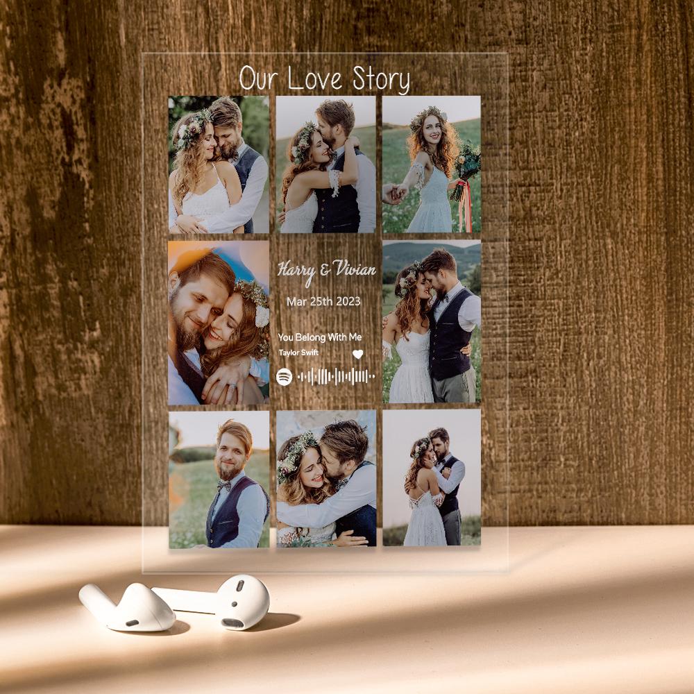 Acrylic Music Plaque & LED Light Custom Night Light Photo Lamp Birthday Anniversary Christmas Gift for Wife Husband Her Him Song Gifts