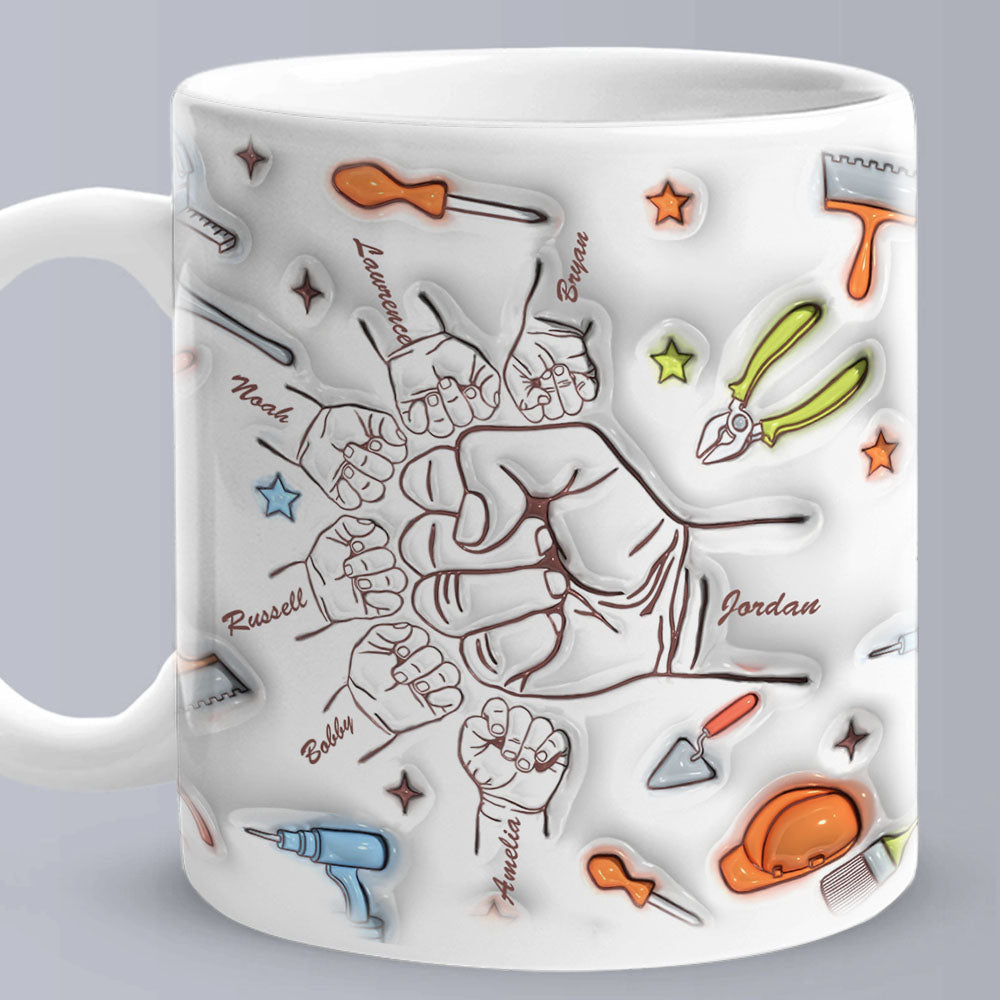 Personalized Names Mug Custom 1-6 Kids Fist Bump 3D Inflated Effect Printed Mug Creative Gift for Dad