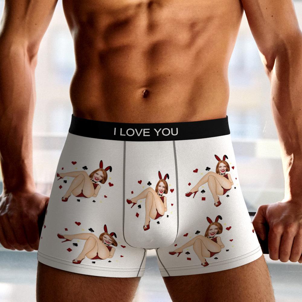 Custom Photo Boxer Bunny Girl Underwear Men's Underwear Gift For Boyfriend AR View Valentine's Day Gift