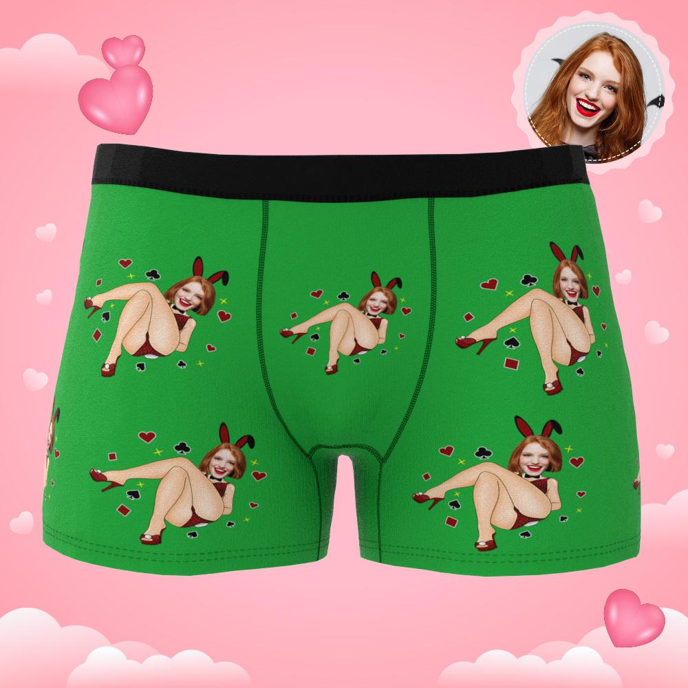 Custom Photo Boxer Bunny Girl Underwear Men's Underwear Gift For Boyfriend AR View Valentine's Day Gift