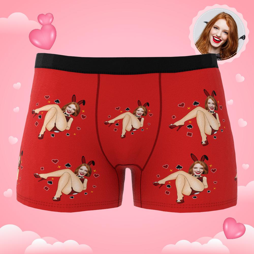Custom Photo Boxer Bunny Girl Underwear Men's Underwear Gift For Boyfriend AR View Valentine's Day Gift