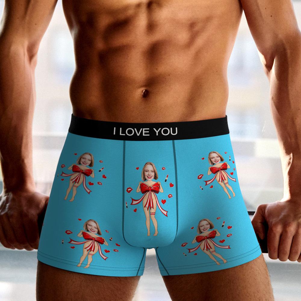 Custom Photo Boxer Red Bow Gift Underwear Men's Underwear Gift For Boyfriend AR View Valentine's Day Gift