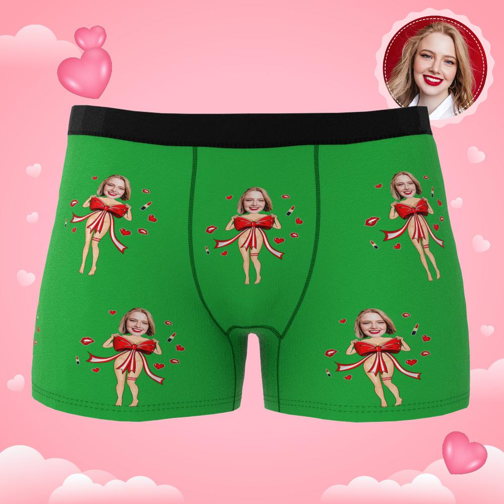 Custom Photo Boxer Red Bow Gift Underwear Men's Underwear Gift For Boyfriend AR View Valentine's Day Gift
