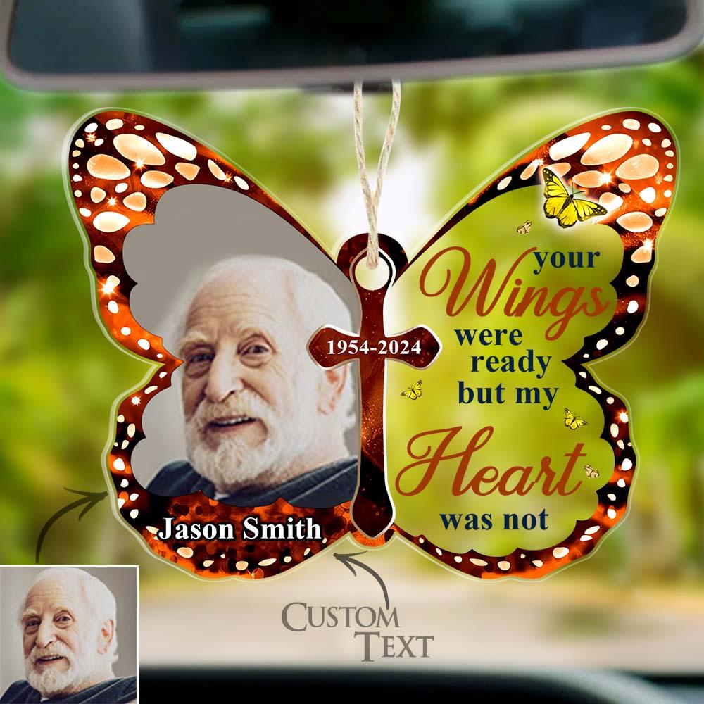 Custom Photo Car Hanging Ornament Your Wings Were Ready Memorial Acrylic Custom Shaped Sympathy Gift For Family Members