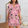 Custom 2 Faces Short Sleeve Pajama with Bowknot Pattern Prints Valentine's Day Gift for Her