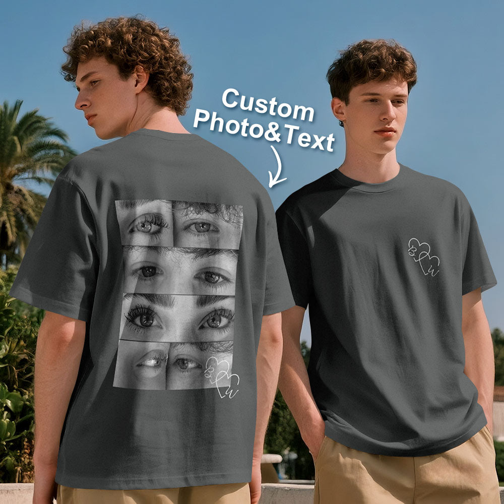 Custom Photo Black & White Style T-shirt Personalized Eyes Shirt for Couple Valentines Gift