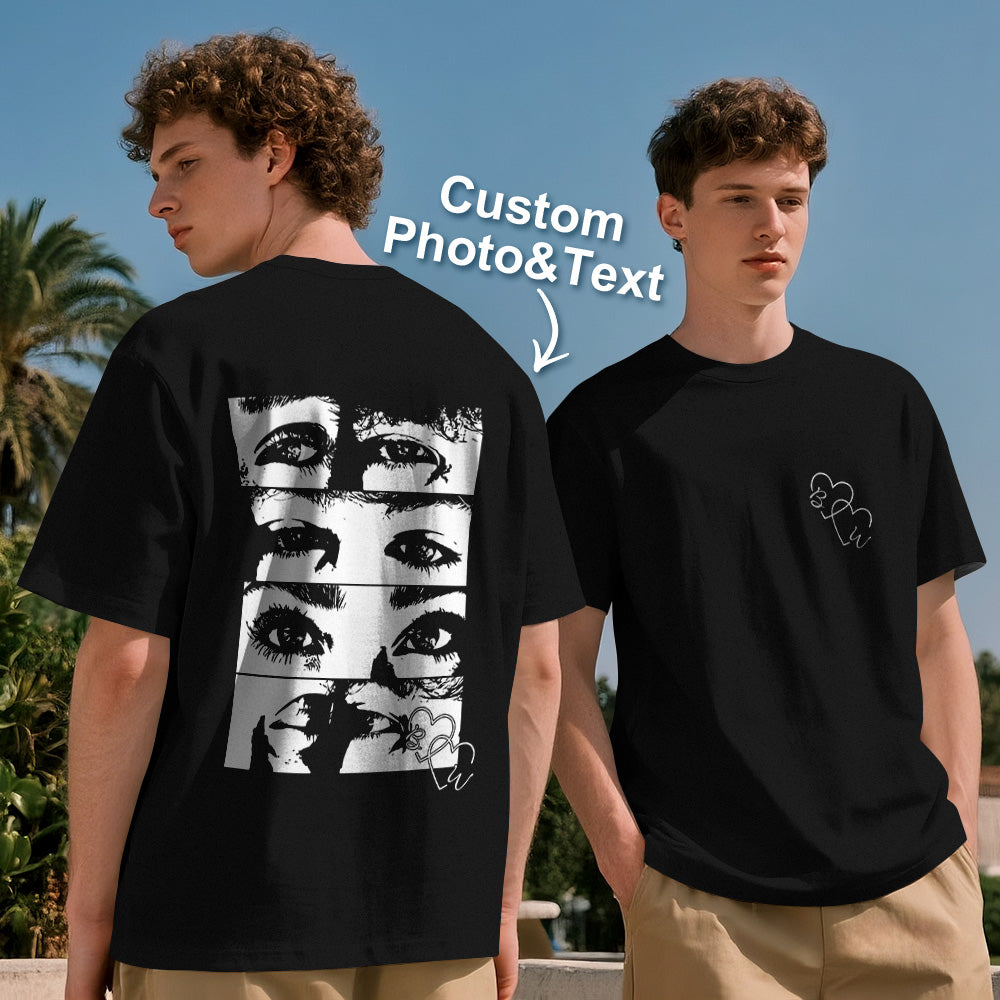 Custom Photo Line Art Style T-shirt Personalized Eyes Shirt for Couple Valentines Gift