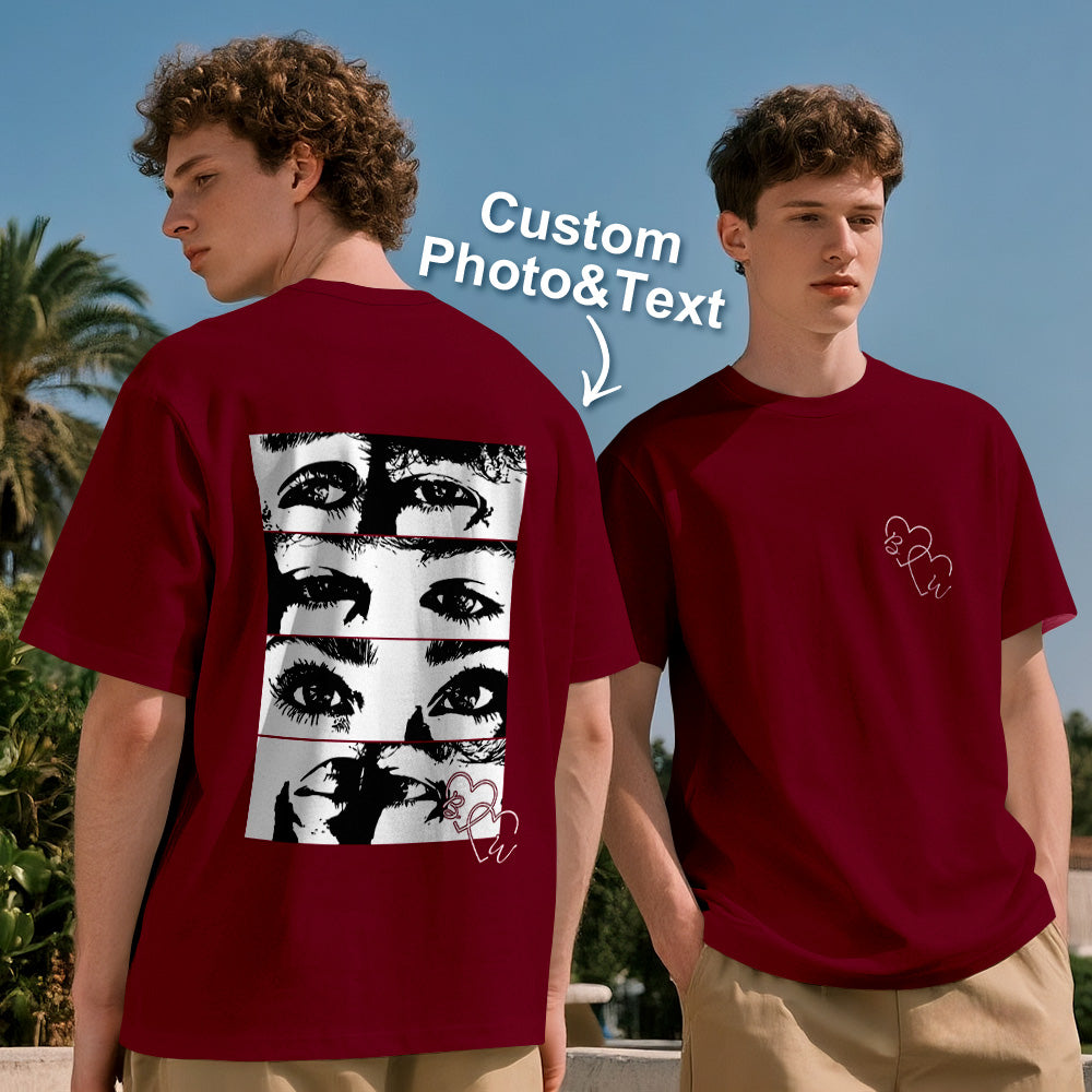 Custom Photo Line Art Style T-shirt Personalized Eyes Shirt for Couple Valentines Gift