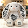 Custom Black & White Heart Photo Bunny Plush – Personalized Hidden Ear Picture Bunny Custom Text Anniversary Gift for Couples