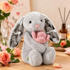 Custom Photo Pink Rose Bunny Plush Personalized Hidden Ear Picture Bunny Gift for Couples Anniversary Gifts