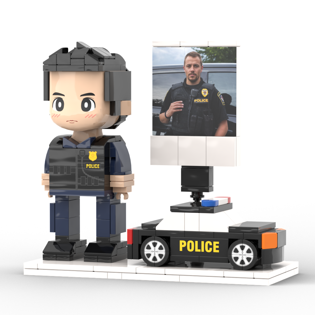 Full Body Customized 1 Person Brick Figures with Photo Police Theme Gift Birthday Gift Valentines Gift Father's Day Gift