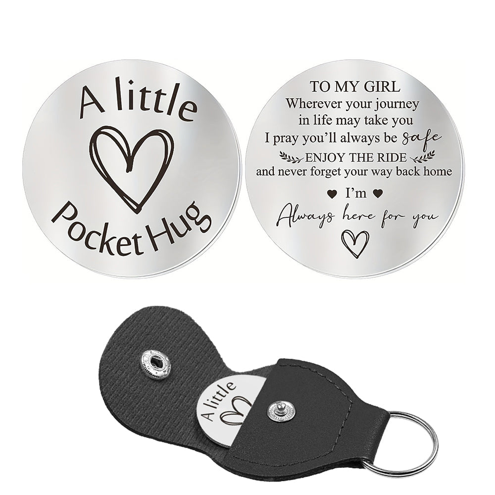 Pocket Hug Token with PU Leather Keychain Gifts for Friend Son Daughter Brother Sister