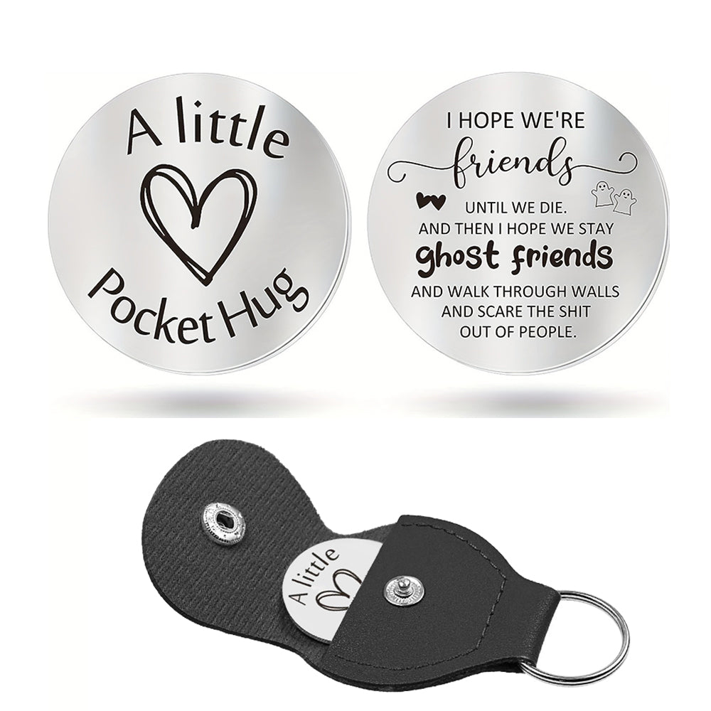 Pocket Hug Token with PU Leather Keychain Gifts for Friend Son Daughter Brother Sister