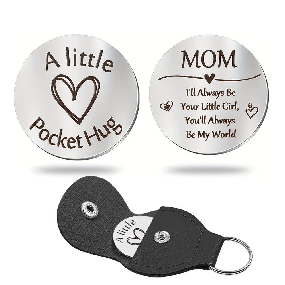 Pocket Hug Token with PU Leather Keychain Gifts for Friend Son Daughter Brother Sister