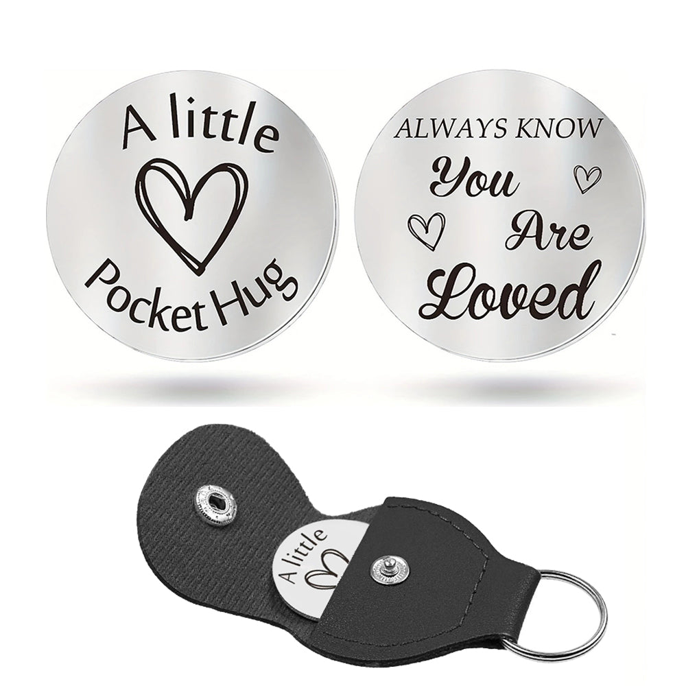 Pocket Hug Token with PU Leather Keychain Gifts for Friend Son Daughter Brother Sister