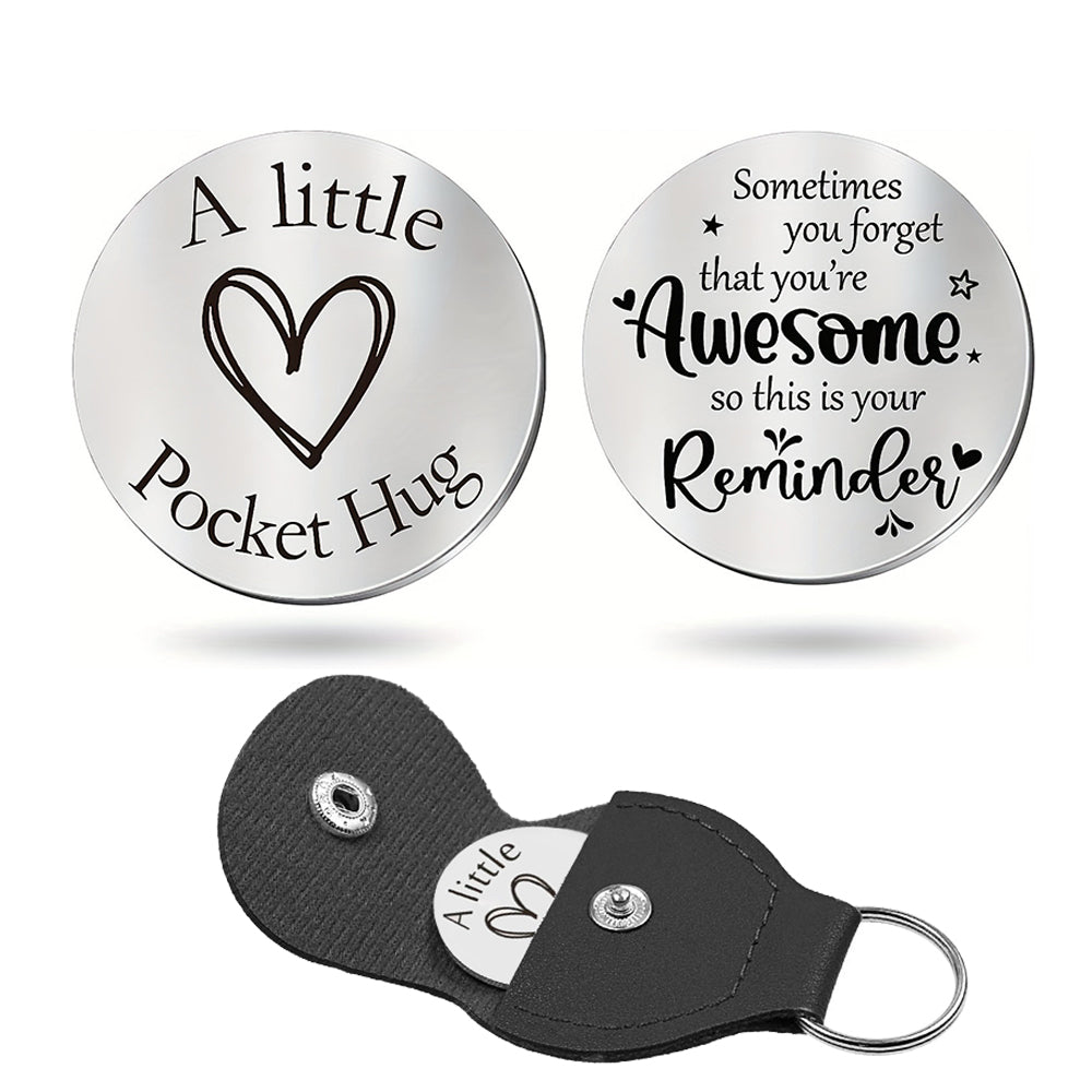 Pocket Hug Token with PU Leather Keychain Gifts for Friend Son Daughter Brother Sister