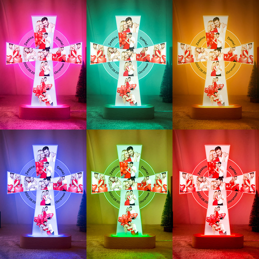 Custom Photo Engraved Cross Night Light Personalized Acrylic Lamp Gift for Lover