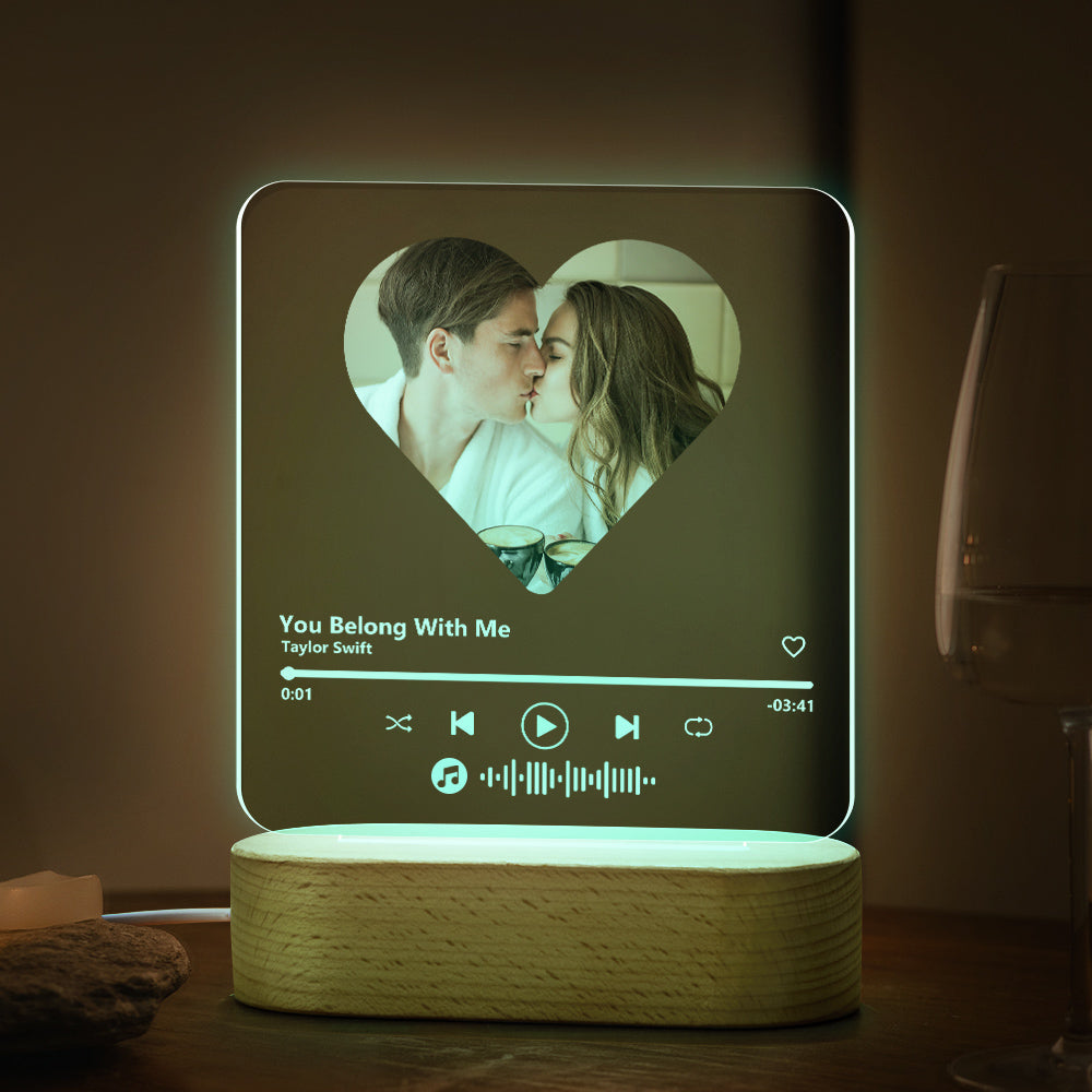 Custom Music Code Heart 7 Color Lamp For Dad Acrylic Music Plaque Night Light
